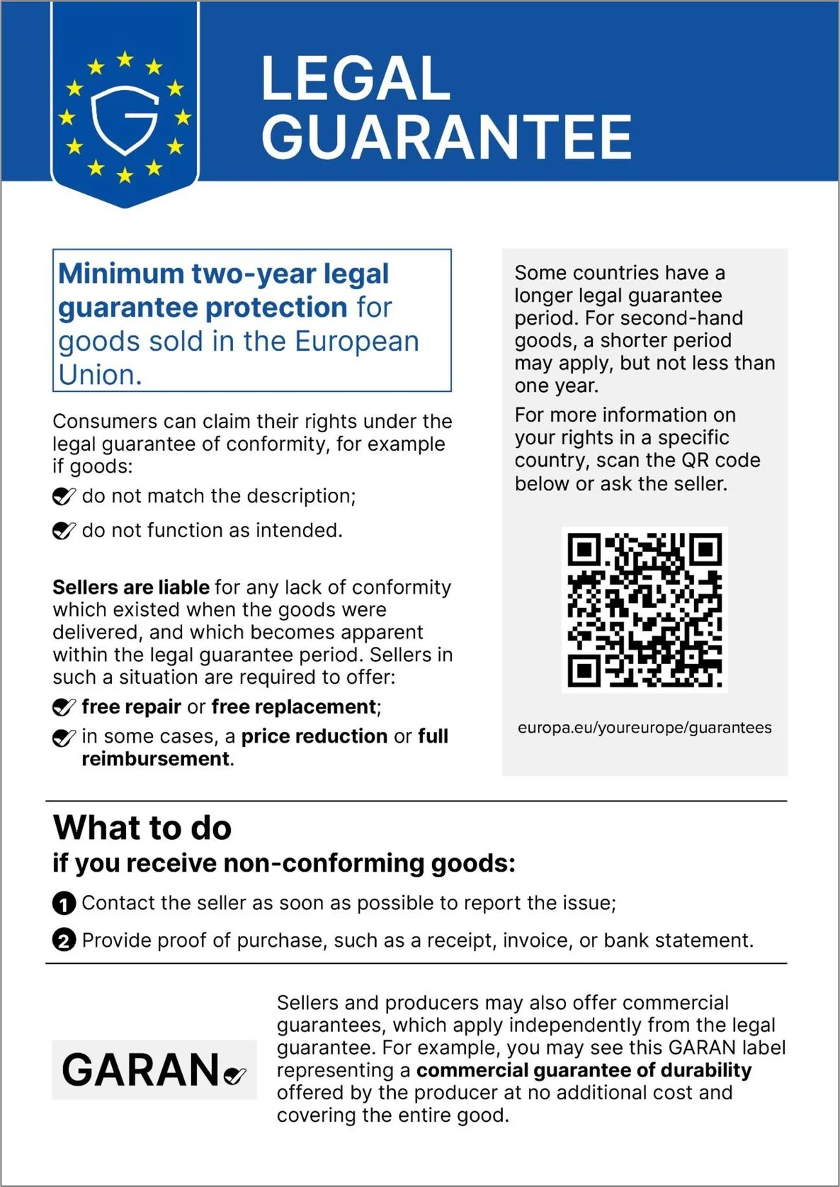 Harmonised notice on legal guarantee in accordance with EU Regulation 2024/1960